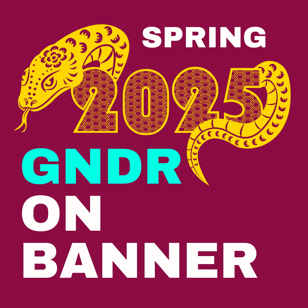 Stylized image of a snake spelling 2025 and info to Register GNDR on Banner